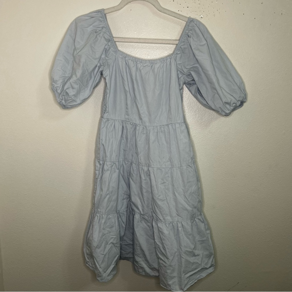 Sim & Sam light blue puff sleeve tiered dress